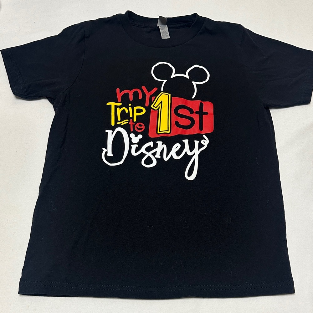 First Trip to Disney Kids Black Tee with Red and Yellow Design